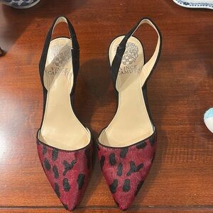 Vince Camuto Slingback Heels Black Wine Animal Print size 37